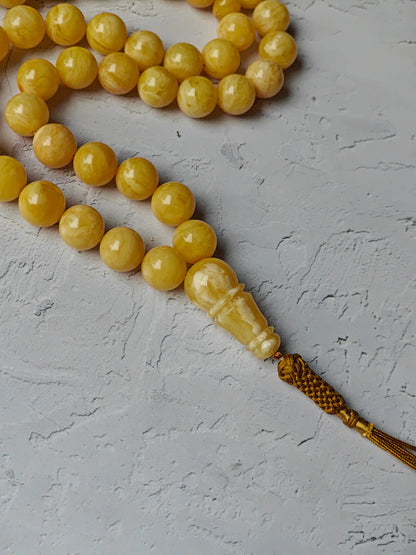 Natural Milk Amber Rosary with Royal White / Tiger Inclusions 47 Beads 12 mm