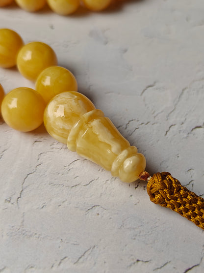 Natural Milk Amber Rosary with Royal White / Tiger Inclusions 47 Beads 12 mm