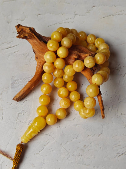 Natural Milk Amber Rosary with Royal White / Tiger Inclusions 47 Beads 12 mm