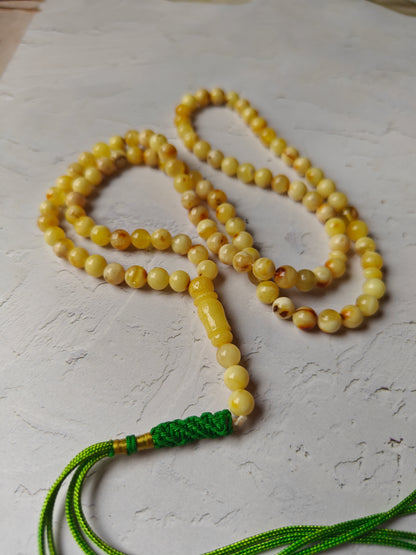 Small Natural Royal White Marble Amber Rosary 99 Beads