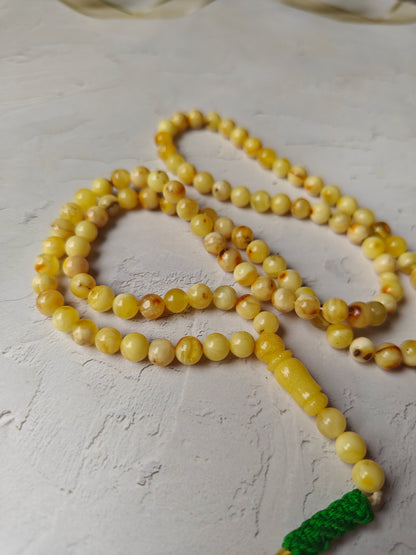 Small Natural Royal White Marble Amber Rosary 99 Beads