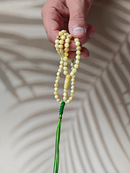 Small Natural Royal White Marble Amber Rosary 99 Beads