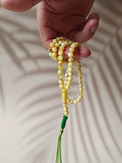 Small Natural Royal White Marble Amber Rosary 99 Beads