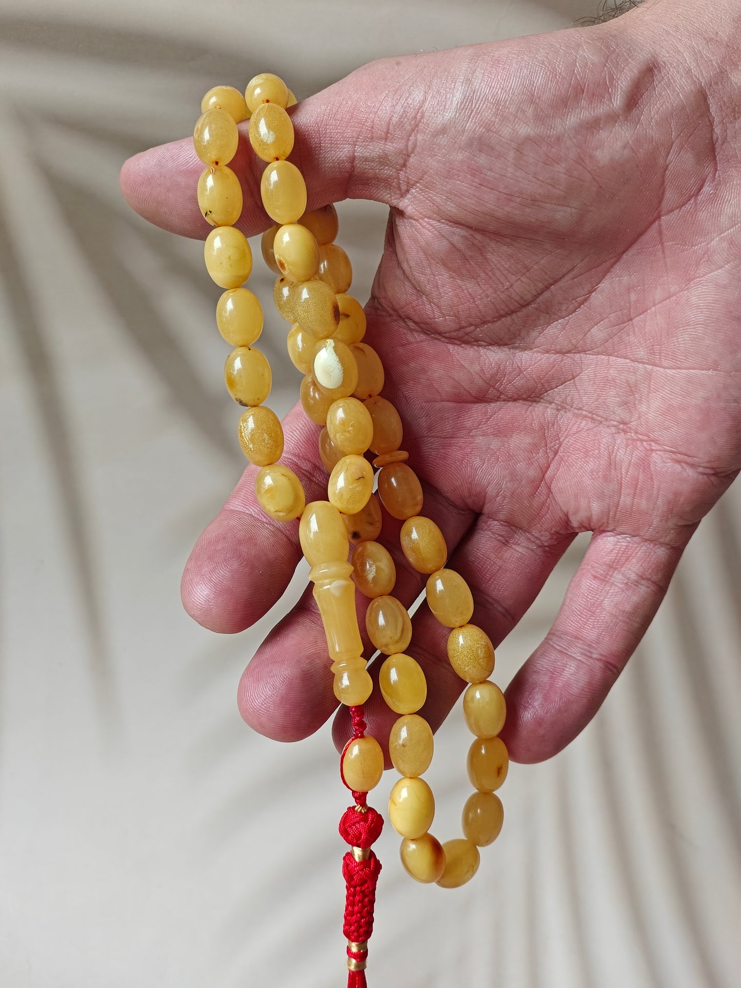 Natural Marble Amber Tasbih with Insect Inclusions and Natural Debris 45 Beads