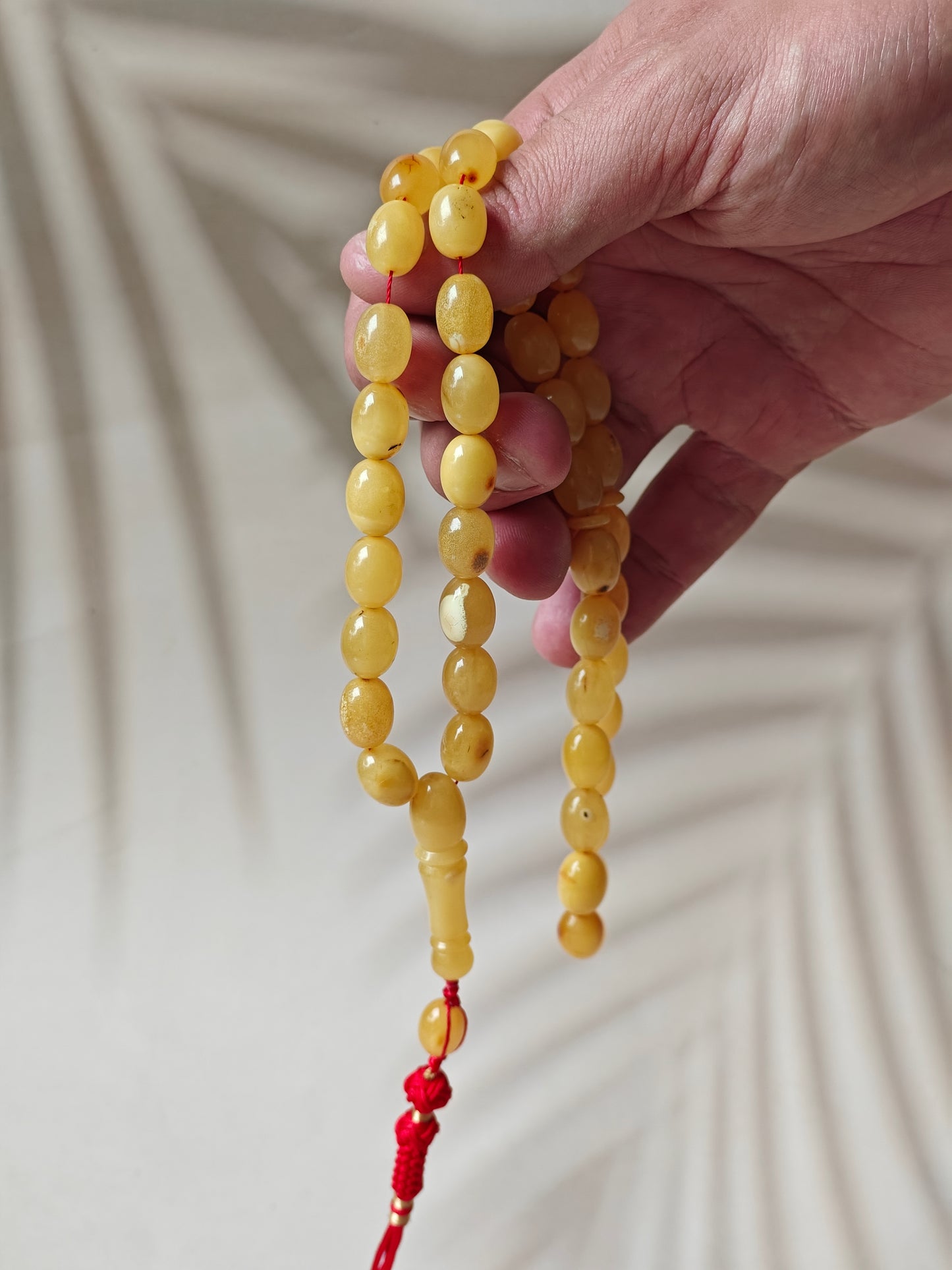 Natural Marble Amber Tasbih with Insect Inclusions and Natural Debris 45 Beads