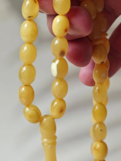 Natural Marble Amber Tasbih with Insect Inclusions and Natural Debris 45 Beads