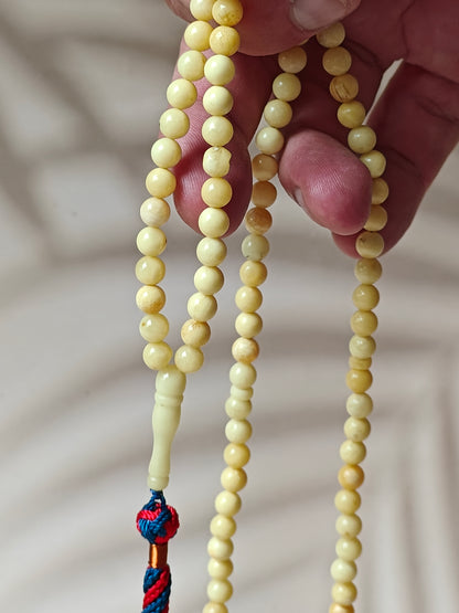 Pocket Size Natural Royal White Amber Rosary 99 Beads