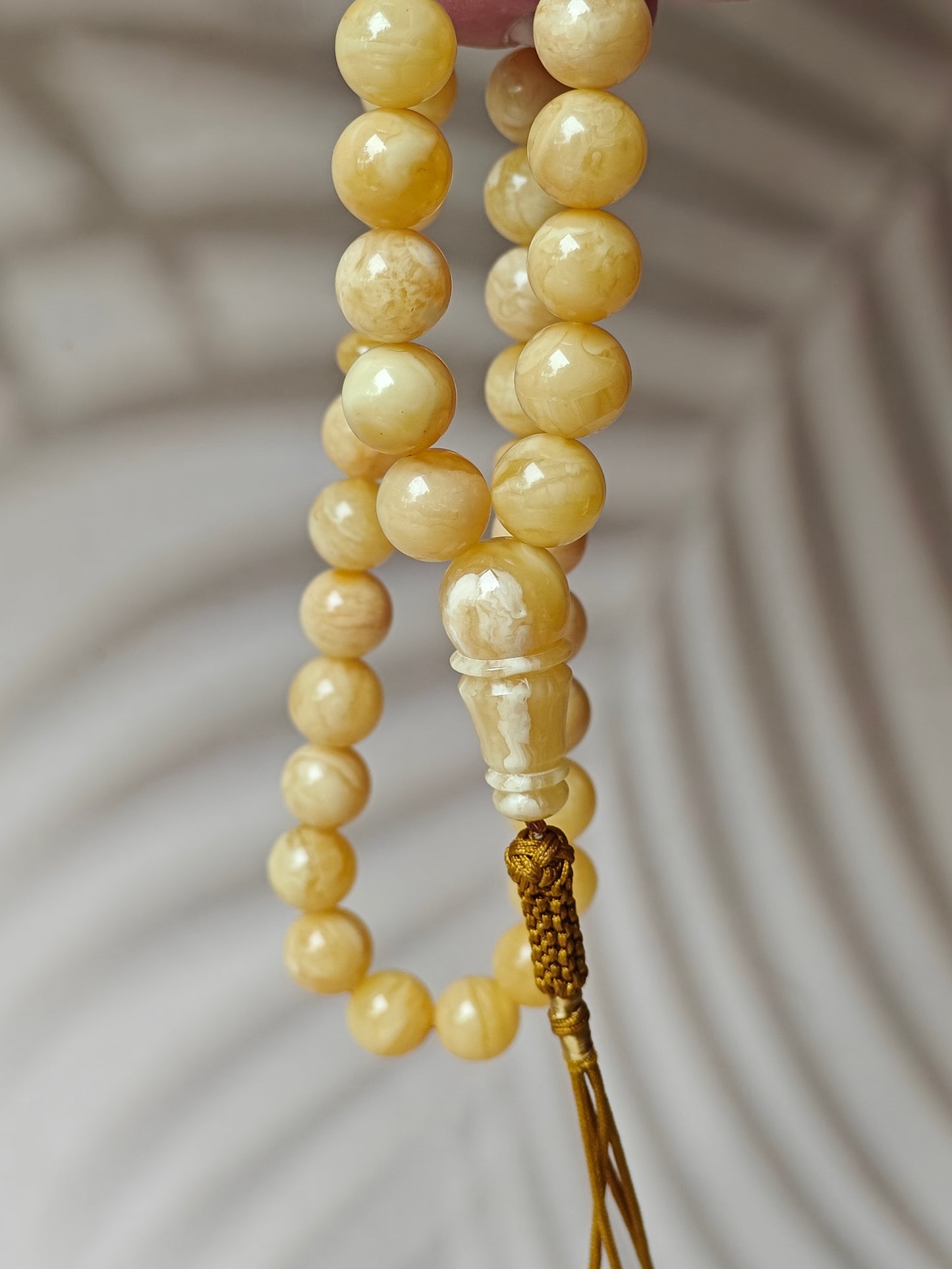 Natural Milk Amber Rosary with Royal White / Tiger Inclusions 47 Beads 12 mm