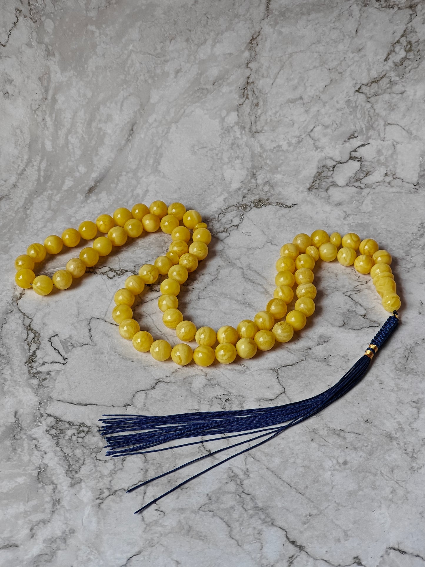 Natural Butterscotch Amber Rosary with Royal White Inclusions 67 Beads