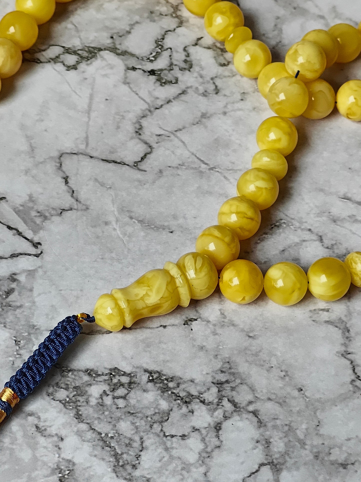 Natural Butterscotch Amber Rosary with Royal White Inclusions 67 Beads