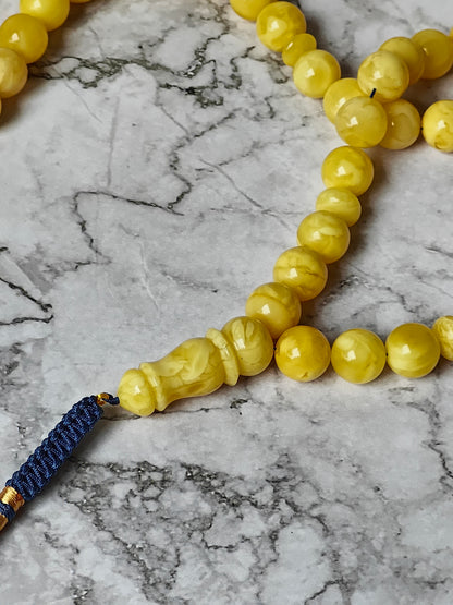 Natural Butterscotch Amber Rosary with Royal White Inclusions 67 Beads