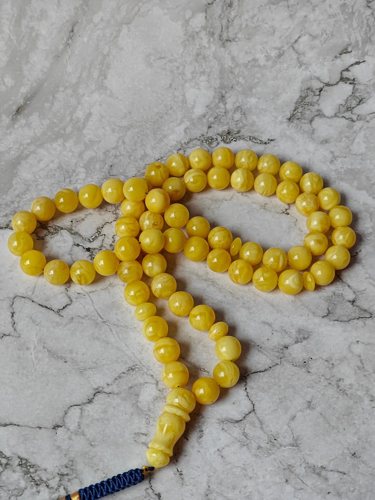 Natural Butterscotch Amber Rosary with Royal White Inclusions 67 Beads