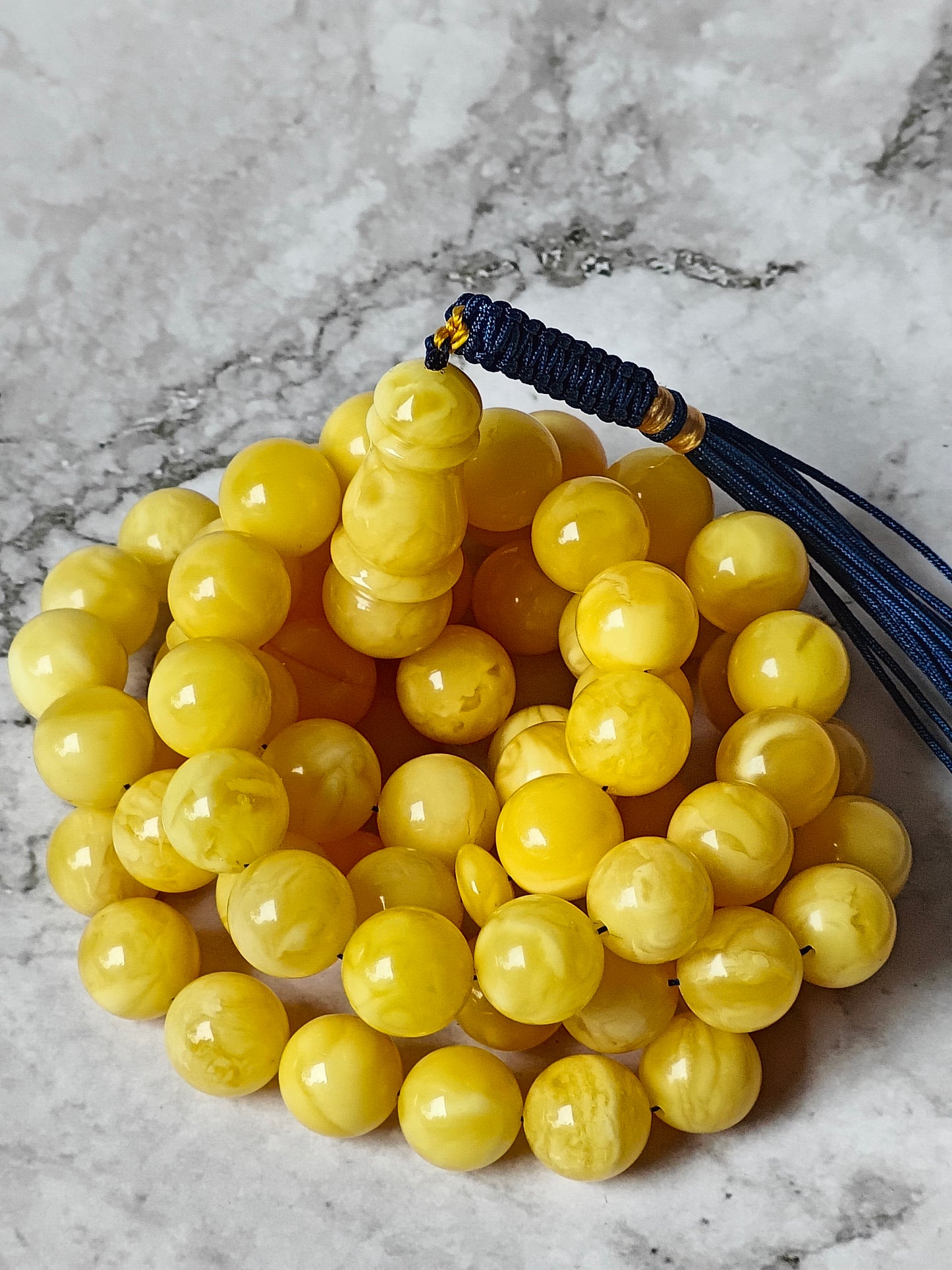 Natural Butterscotch Amber Rosary with Royal White Inclusions 67 Beads