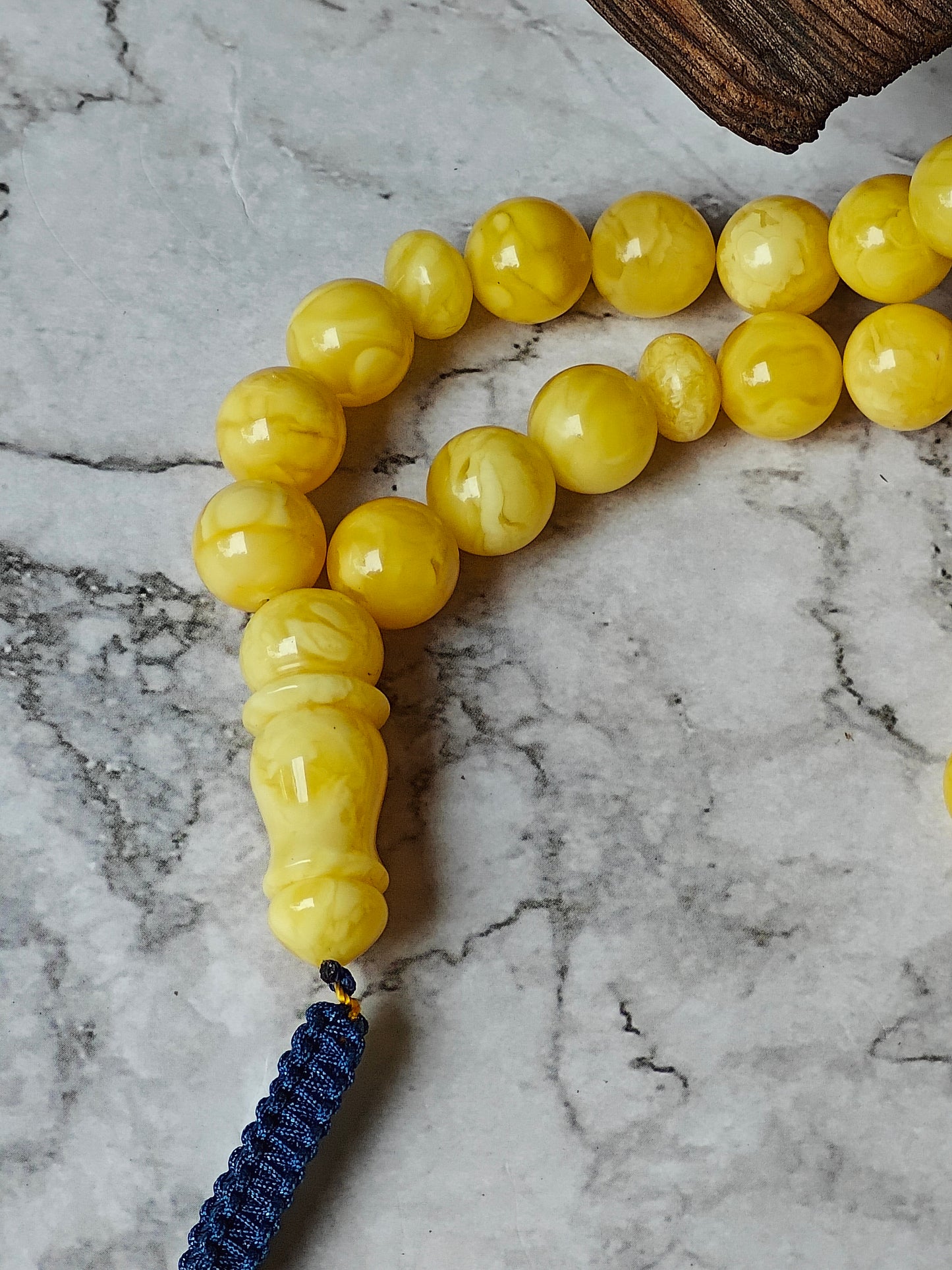 Natural Butterscotch Amber Rosary with Royal White Inclusions 67 Beads