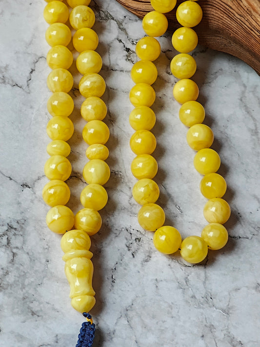 Natural Butterscotch Amber Rosary with Royal White Inclusions 67 Beads