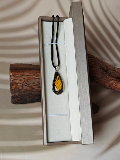 Handmade Crafted Natural Amber Pendant with Rose Shape