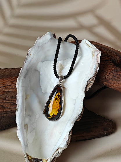 Handmade Crafted Natural Amber Pendant with Rose Shape