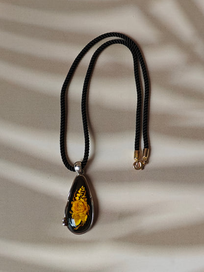 Handmade Crafted Natural Amber Pendant with Rose Shape