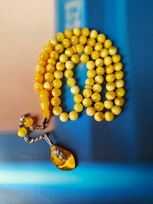 Natural Half Half Butterscotch / Honey Amber Tasbih from Private Collection 73 Beads