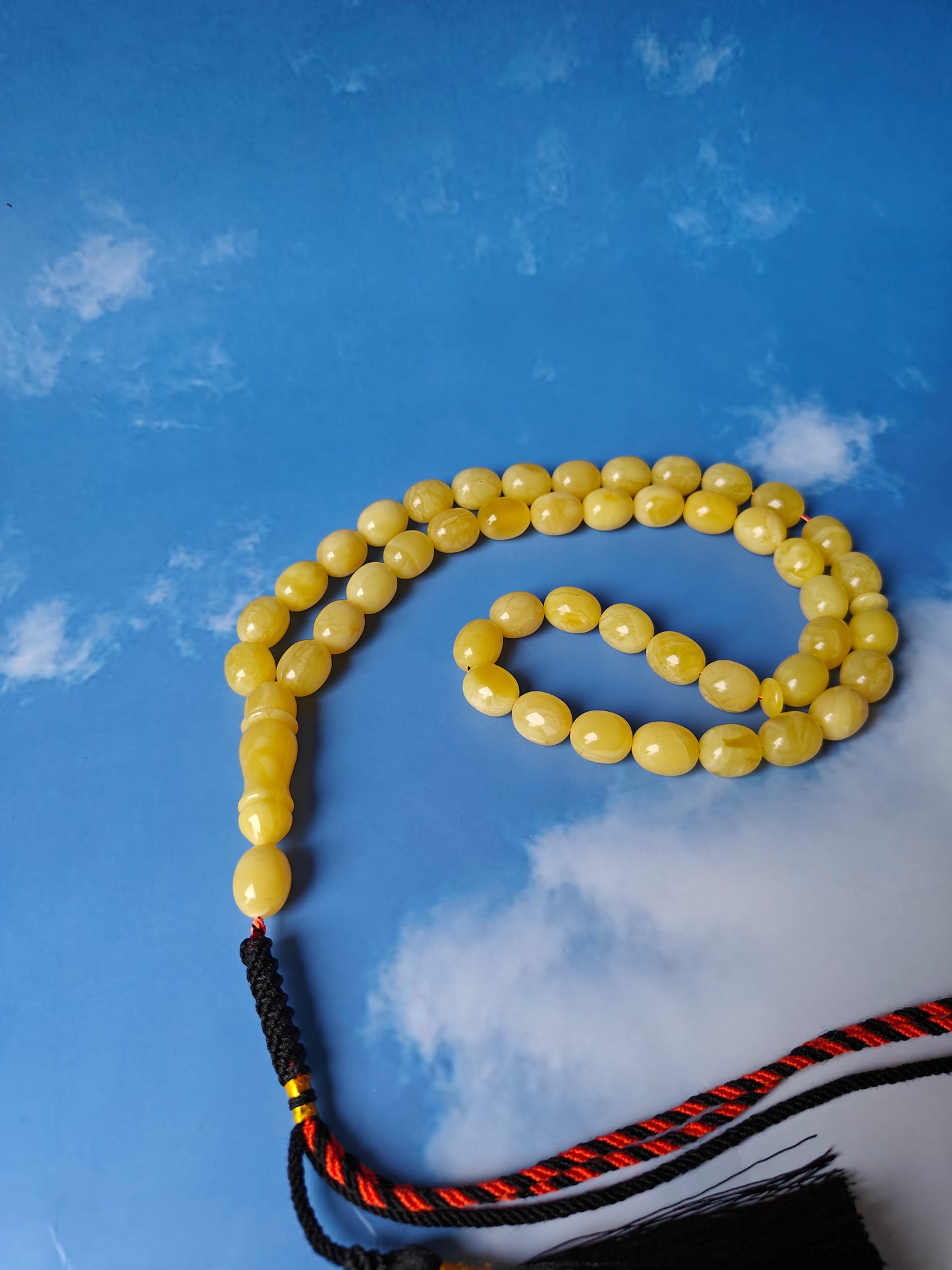 Olive Shape Cloudy Butterscotch Amber Rosary 45 Beads