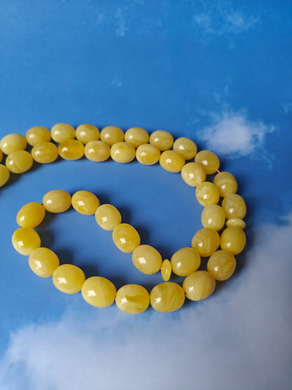 Olive Shape Cloudy Butterscotch Amber Rosary 45 Beads