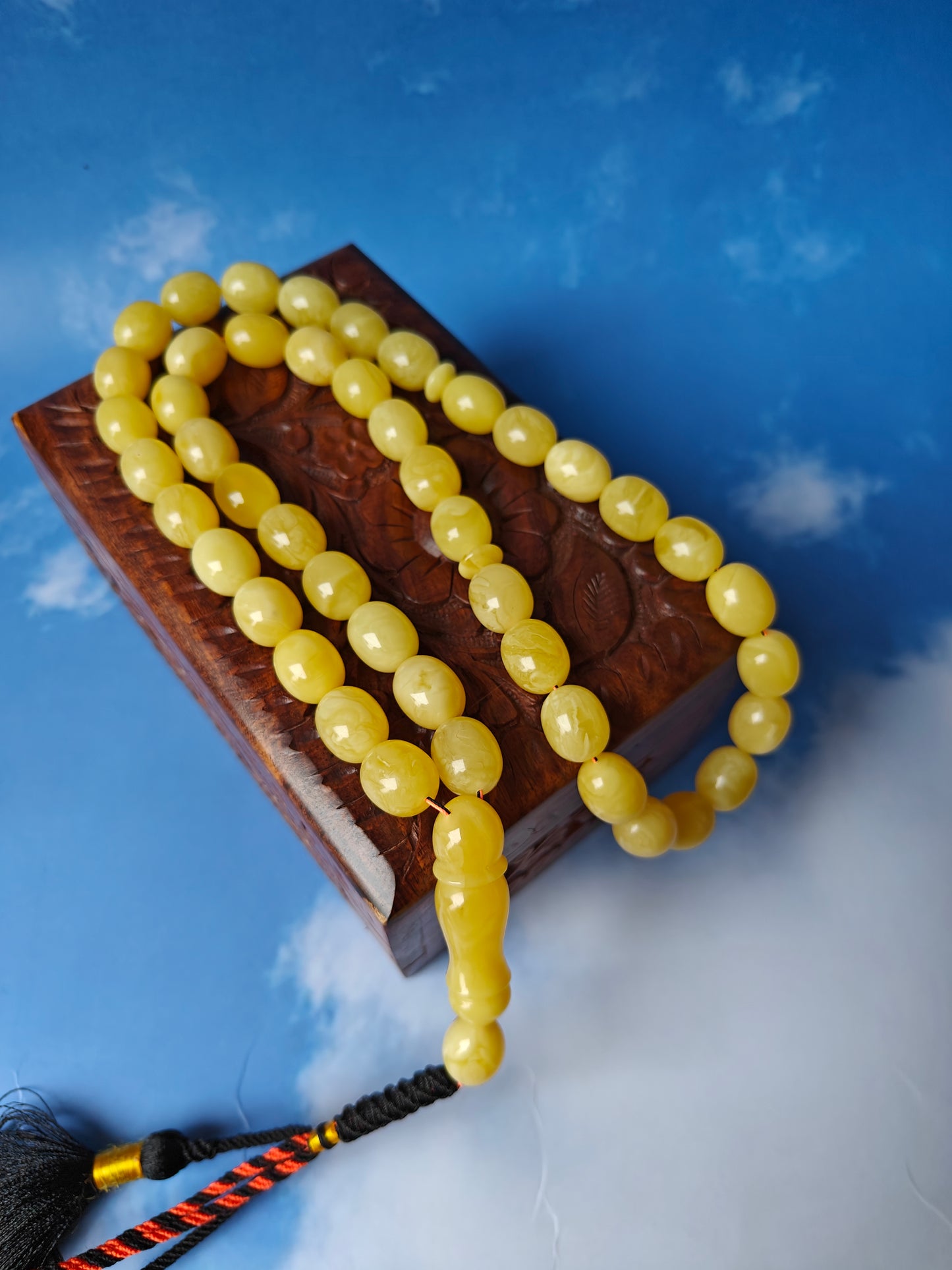 Olive Shape Cloudy Butterscotch Amber Rosary 45 Beads