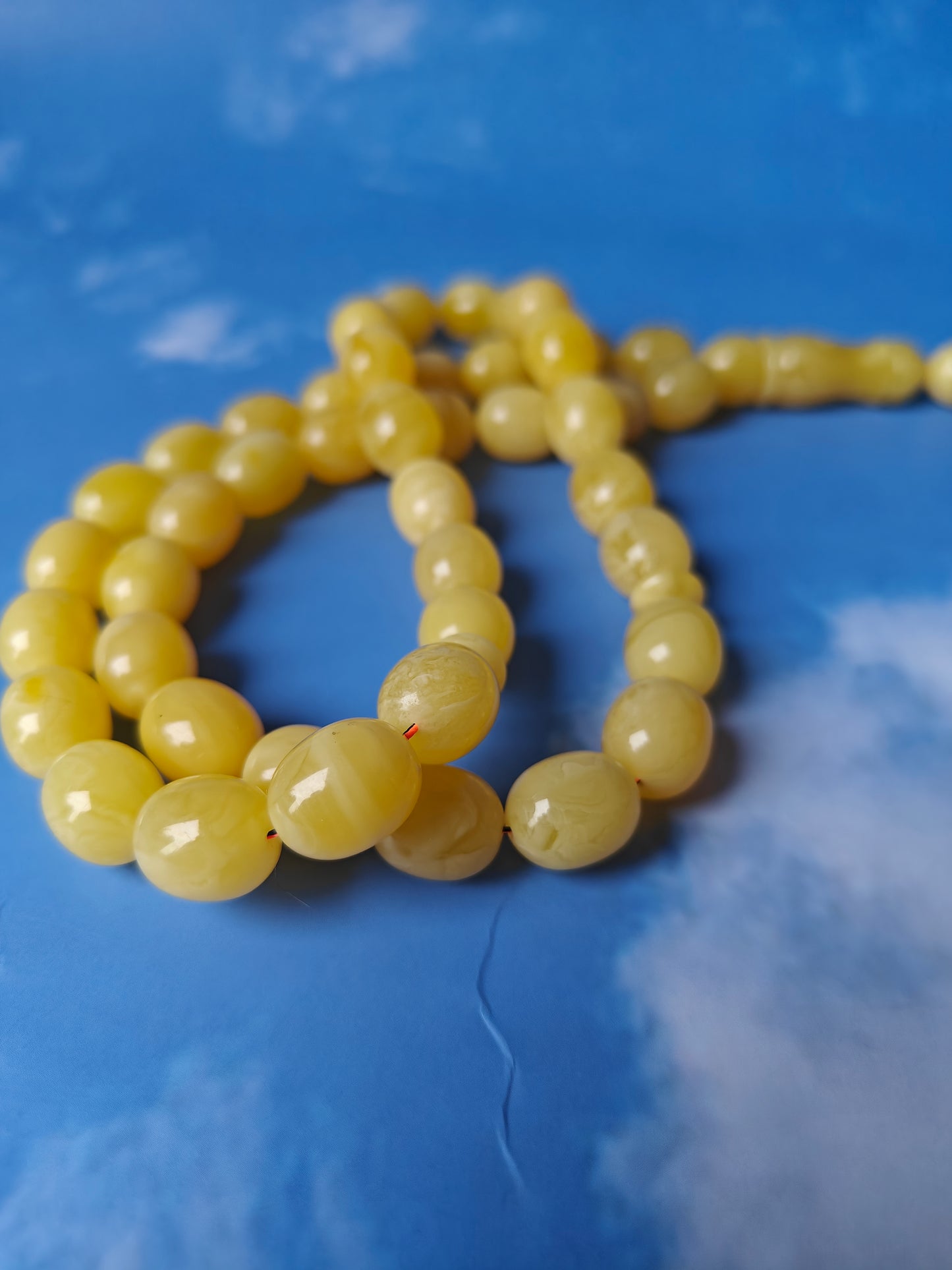 Olive Shape Cloudy Butterscotch Amber Rosary 45 Beads