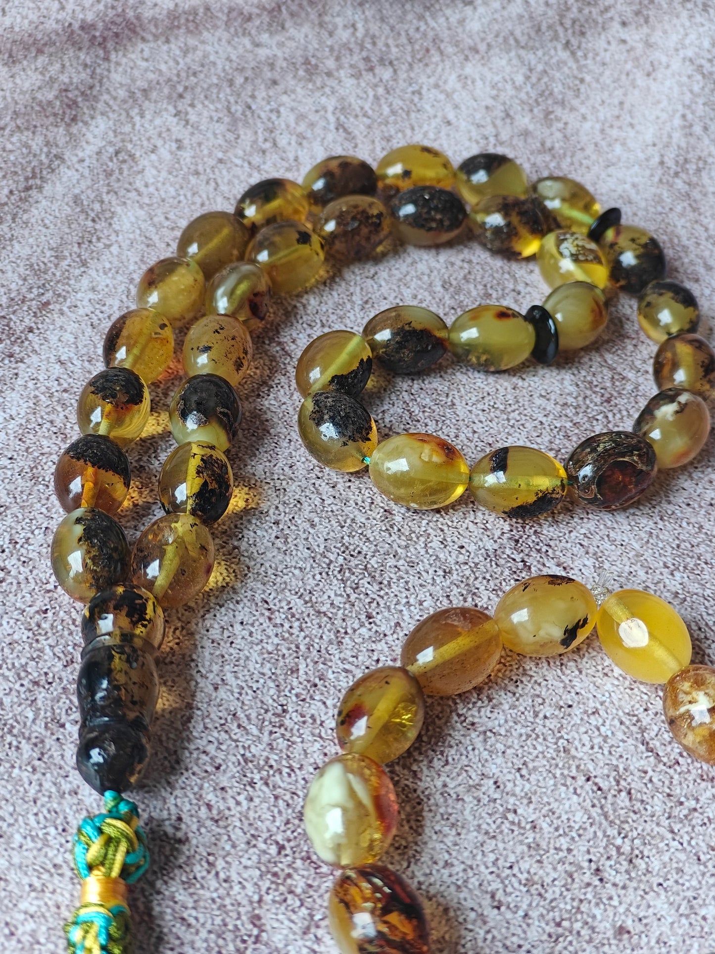 Natural Sea Green Amber Rosary 33 Beads + Bracelet set