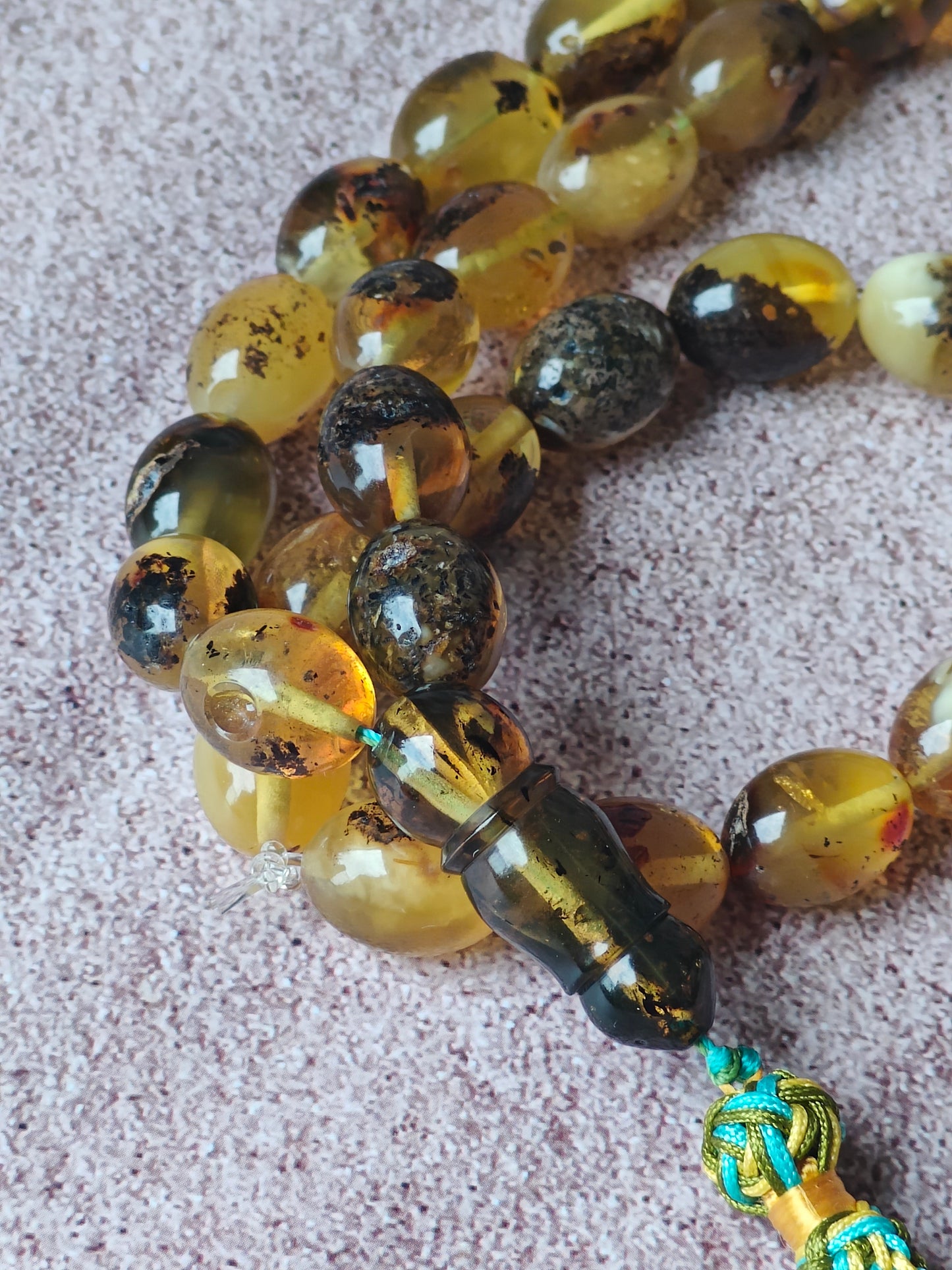 Natural Sea Green Amber Rosary 33 Beads + Bracelet set