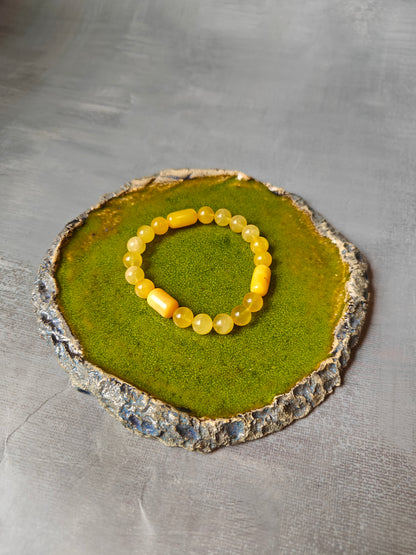 Natural Cylinder and Round Shaped Beaded Natural Amber Bracelet