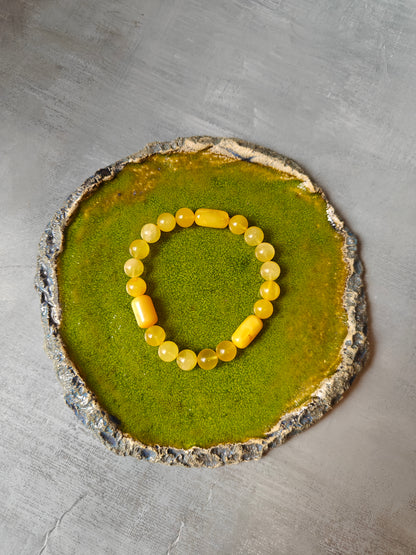 Natural Cylinder and Round Shaped Beaded Natural Amber Bracelet