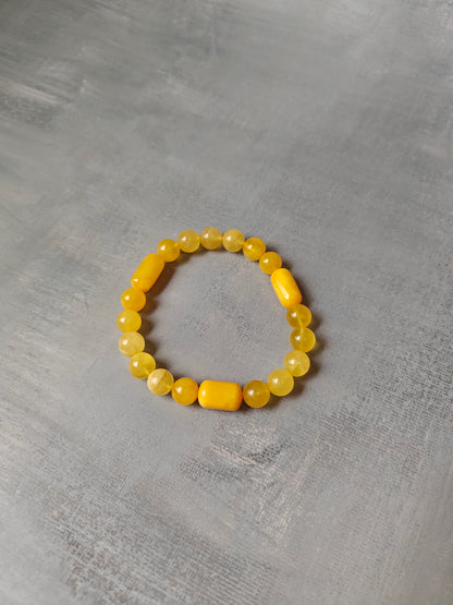 Natural Cylinder and Round Shaped Beaded Natural Amber Bracelet