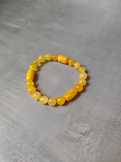 Natural Cylinder and Round Shaped Beaded Natural Amber Bracelet