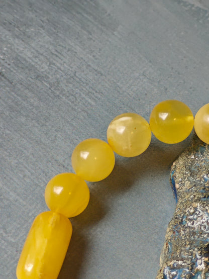 Natural Cylinder and Round Shaped Beaded Natural Amber Bracelet