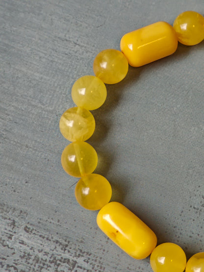 Natural Cylinder and Round Shaped Beaded Natural Amber Bracelet