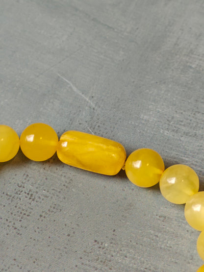 Natural Cylinder and Round Shaped Beaded Natural Amber Bracelet