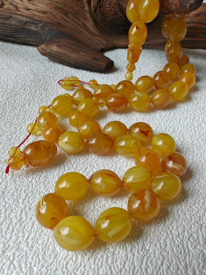 Rare Yellow Glitter German Bakelite Rosary 45 Beads Olive Shape