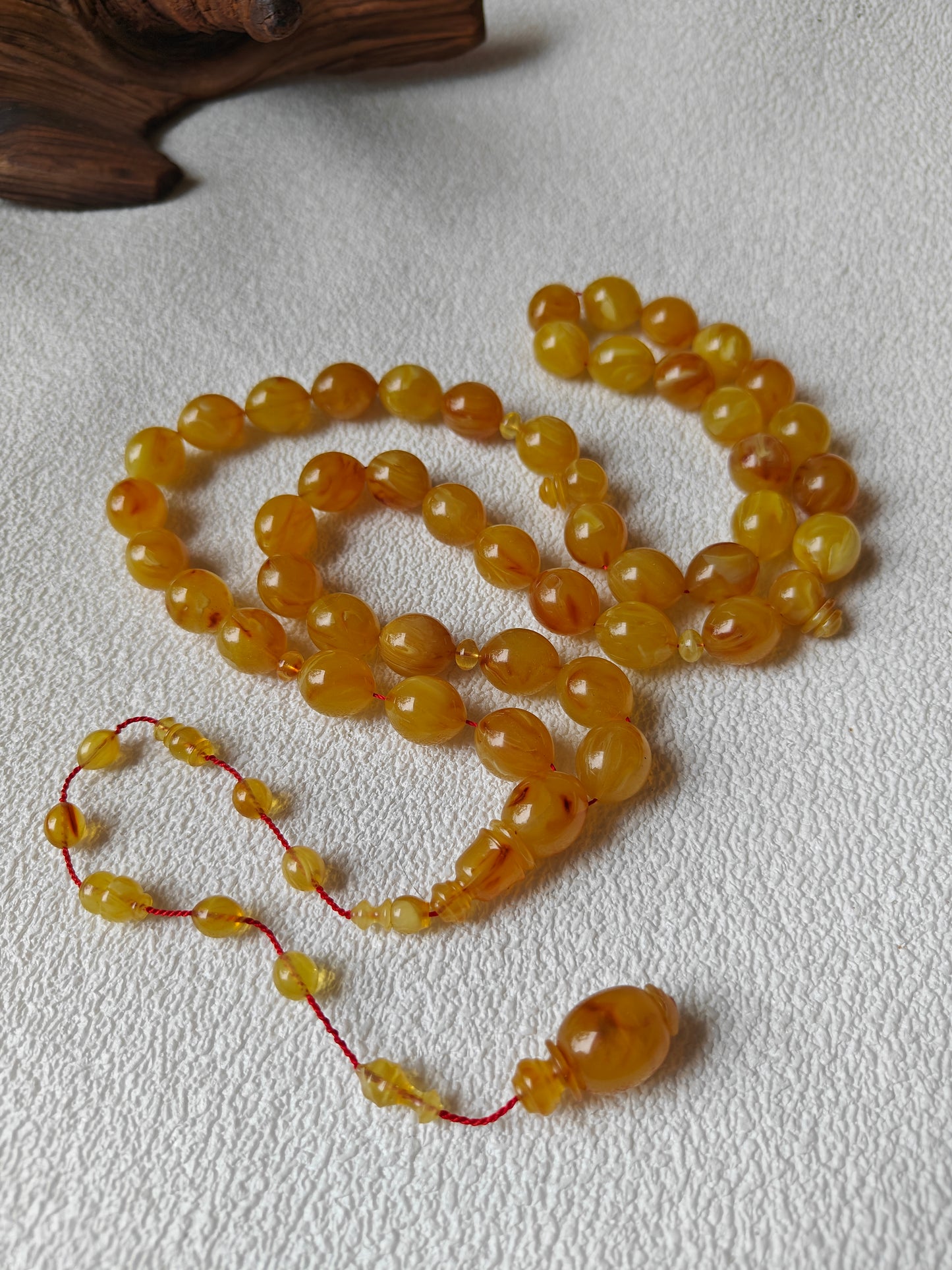 Rare Yellow Glitter German Bakelite Rosary 45 Beads Olive Shape