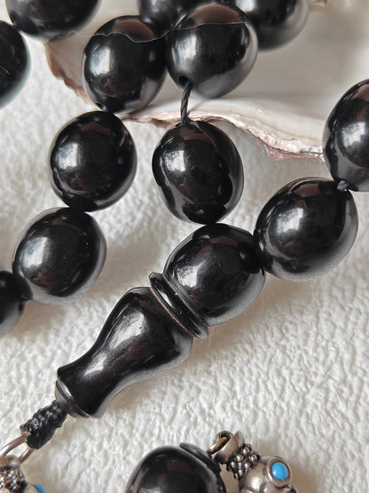 Antique Egyptian Black Bakelite Misbah 33 Beads