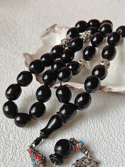 Antique Egyptian Black Bakelite Misbah 33 Beads