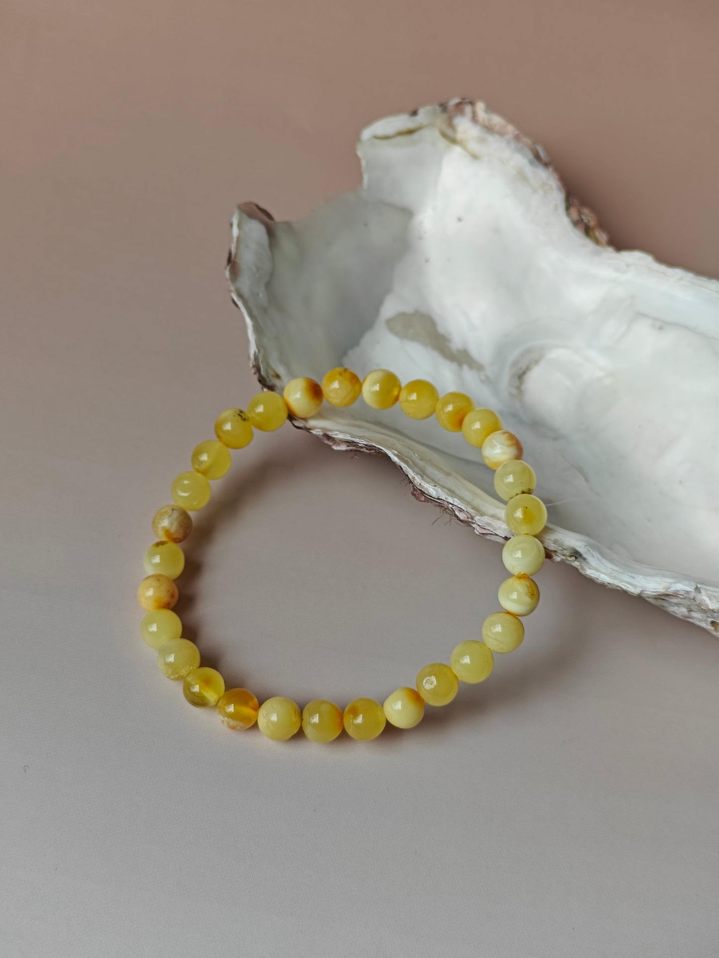 Natural Cloudy Milk Amber Beaded Bracelet 6.7 mm