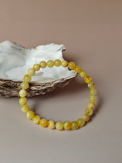 Natural Cloudy Milk Amber Beaded Bracelet 6.7 mm