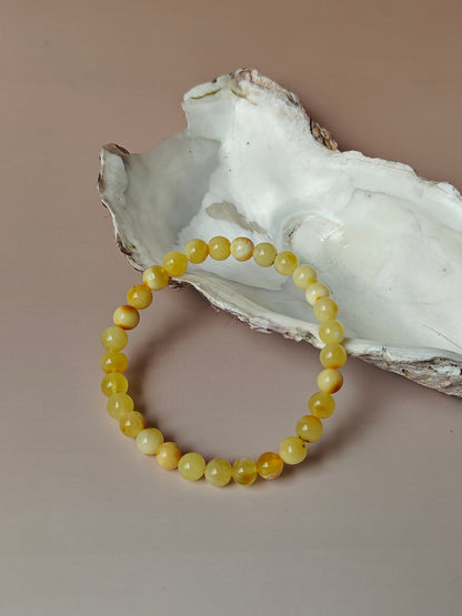 Natural Cloudy Milk Amber Beaded Bracelet 6.7 mm