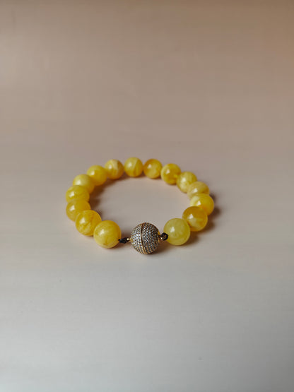 Royal White / Butterscotch Natural Amber Beaded Bracelet with Metal Magnetic Closure