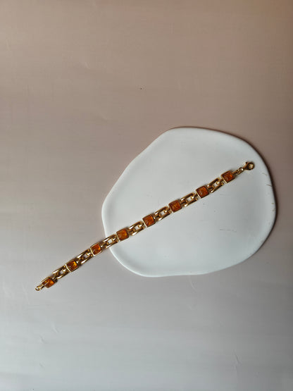 Natural Cognac Amber Bracelet in Gold Plated Silver 925