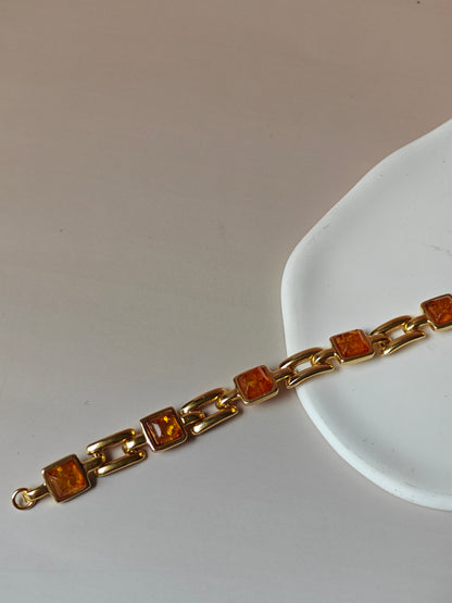 Natural Cognac Amber Bracelet in Gold Plated Silver 925