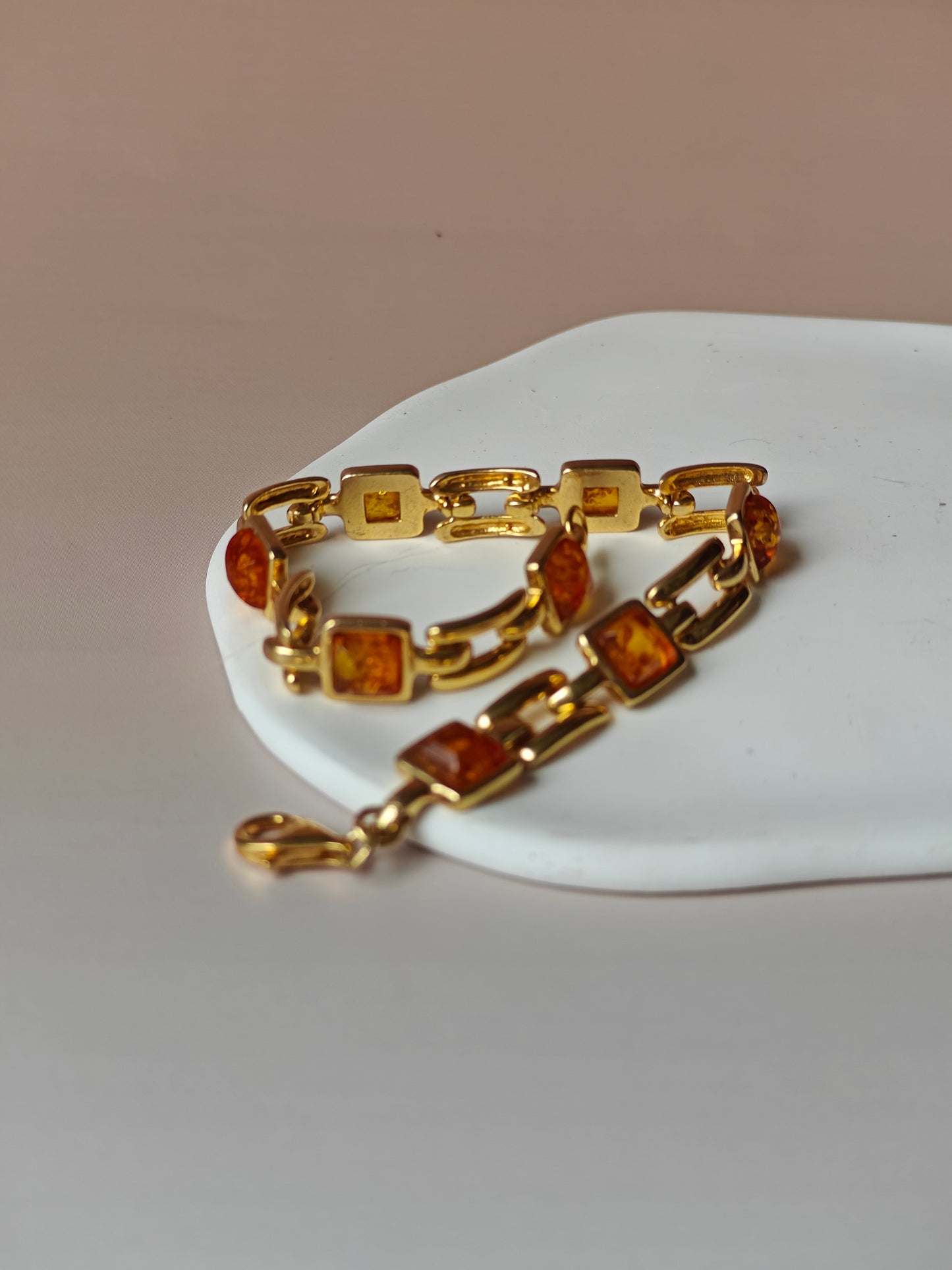 Natural Cognac Amber Bracelet in Gold Plated Silver 925