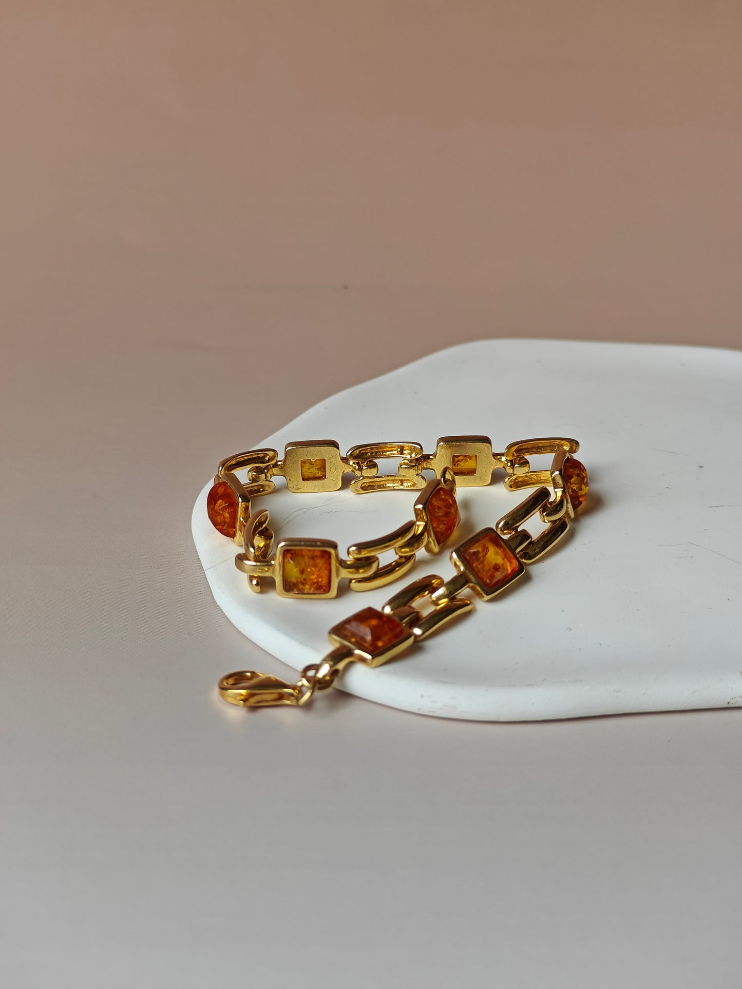 Natural Cognac Amber Bracelet in Gold Plated Silver 925