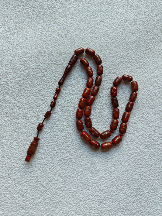 Egyptian Kokka Rood Rosary with Silver Elements 33 Beads