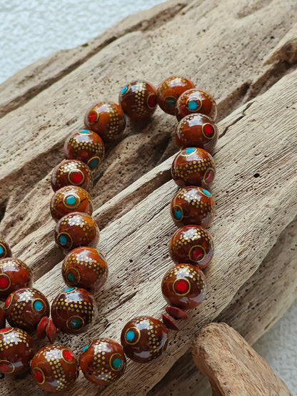 Egyptian Kokka Wood Tasbih with Copper Patterns 45 Beads